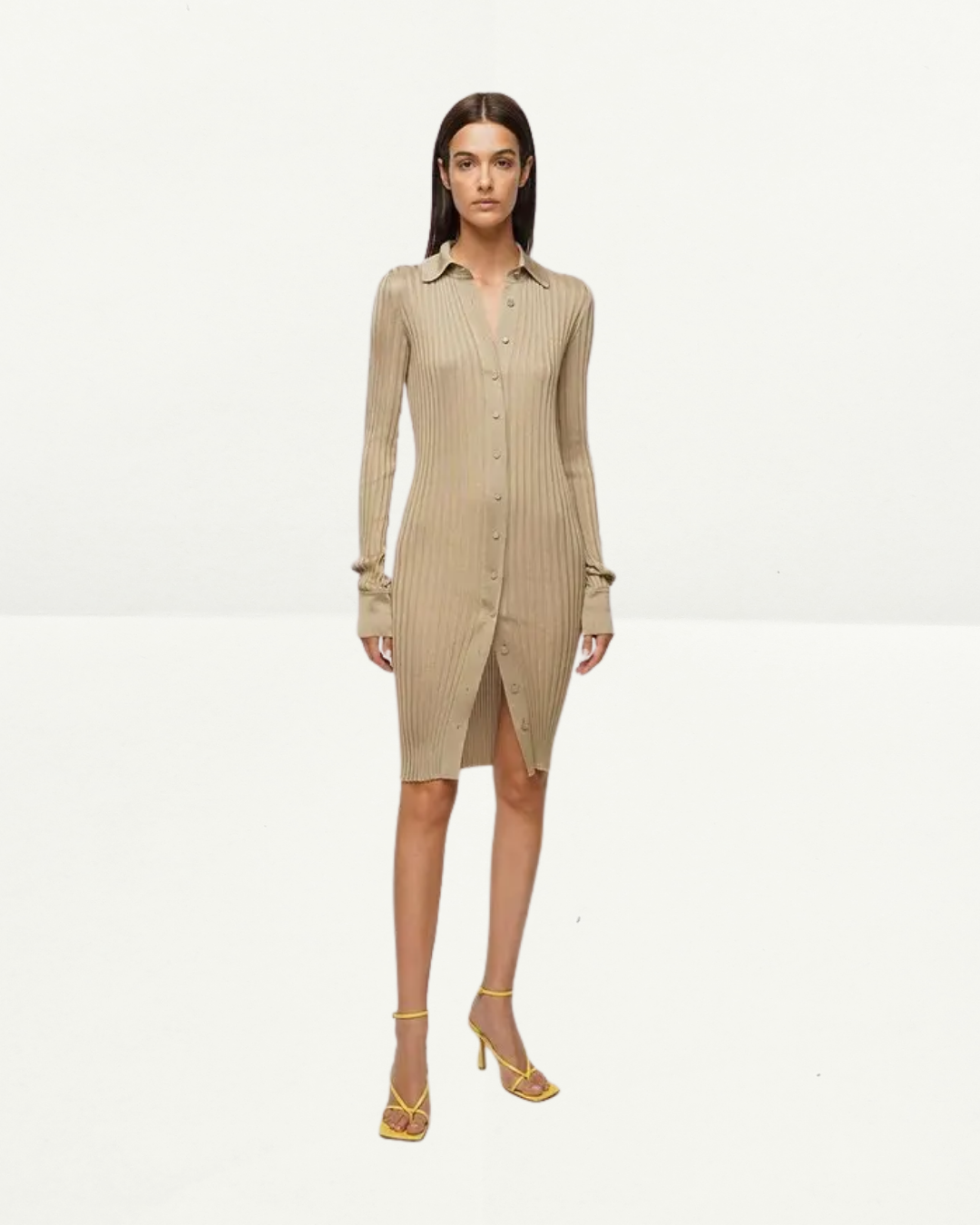 Bottega Veneta Ribbed Lightweight Silk Shirt Dress