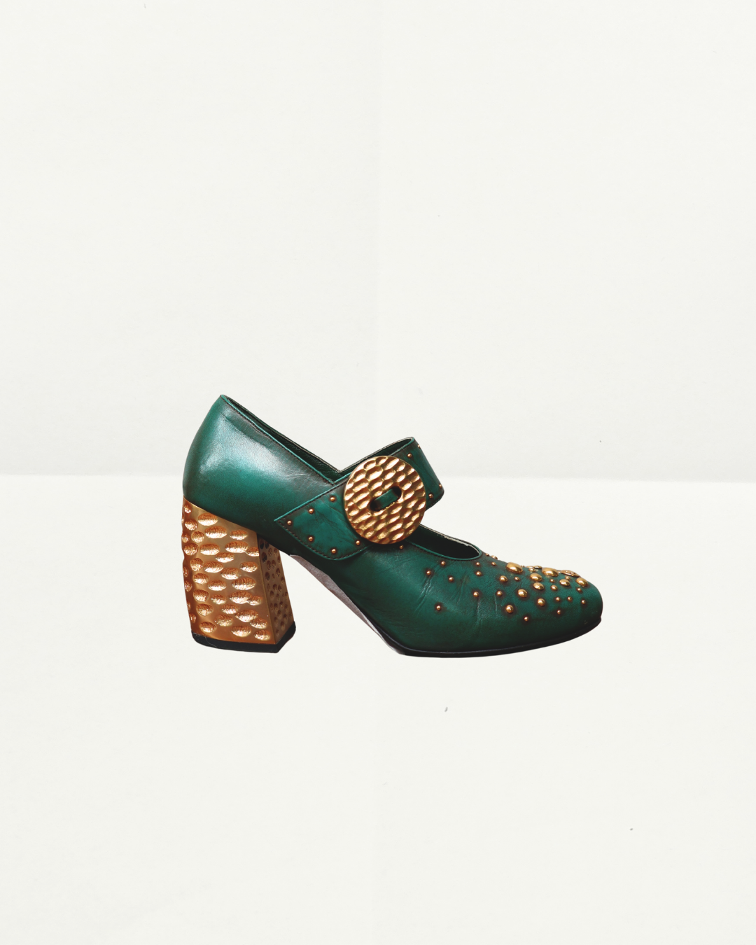 Prada Green Heels with Gold Details