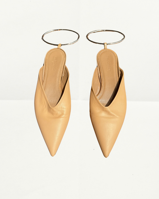 Jil Sander Point Toe Slingback Ballet Flats with Ankle Ring