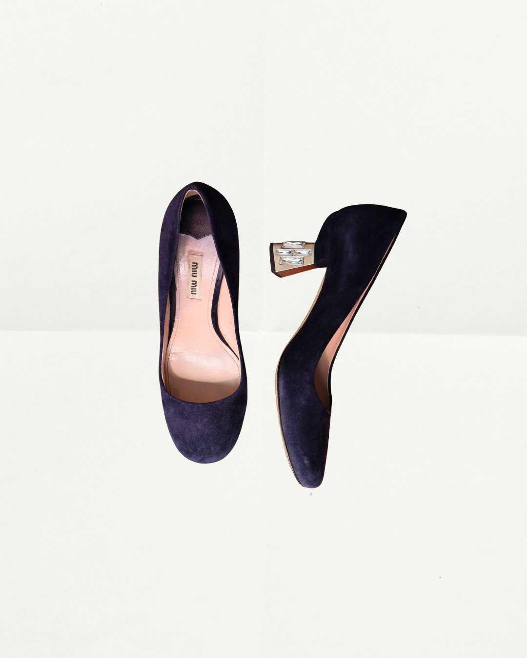 Miu Miu Navy Suede Crystal Heel Crystal Heel