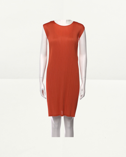 Pleats Please Issey Miyake Burnt Orange	Cap Sleeve Dress