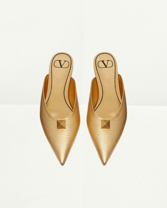 Valentino Roman Stud Flat Mule in Calfskin