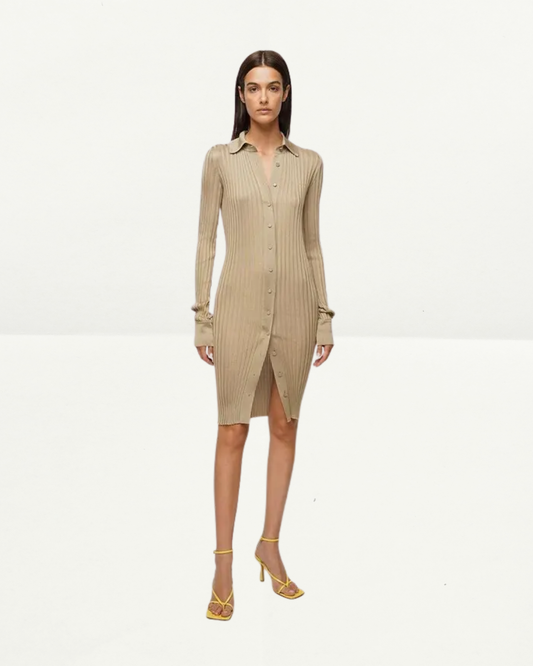 Bottega Veneta Ribbed Lightweight Silk Shirt Dress