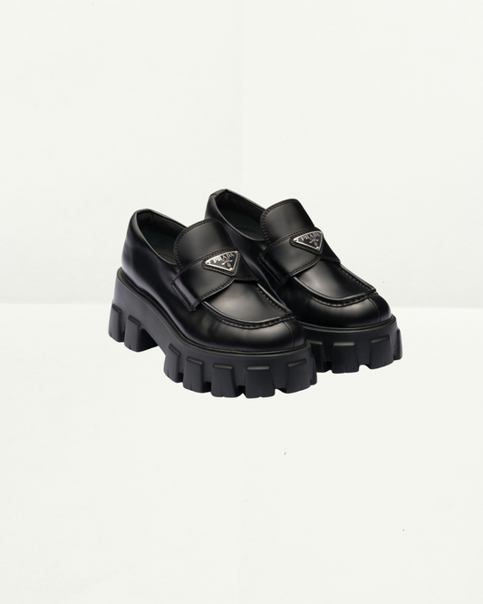 Prada Monolith Brushed Leather Loafers