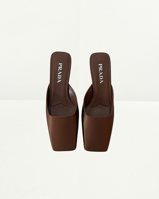 Prada Mules Satin Tobacco