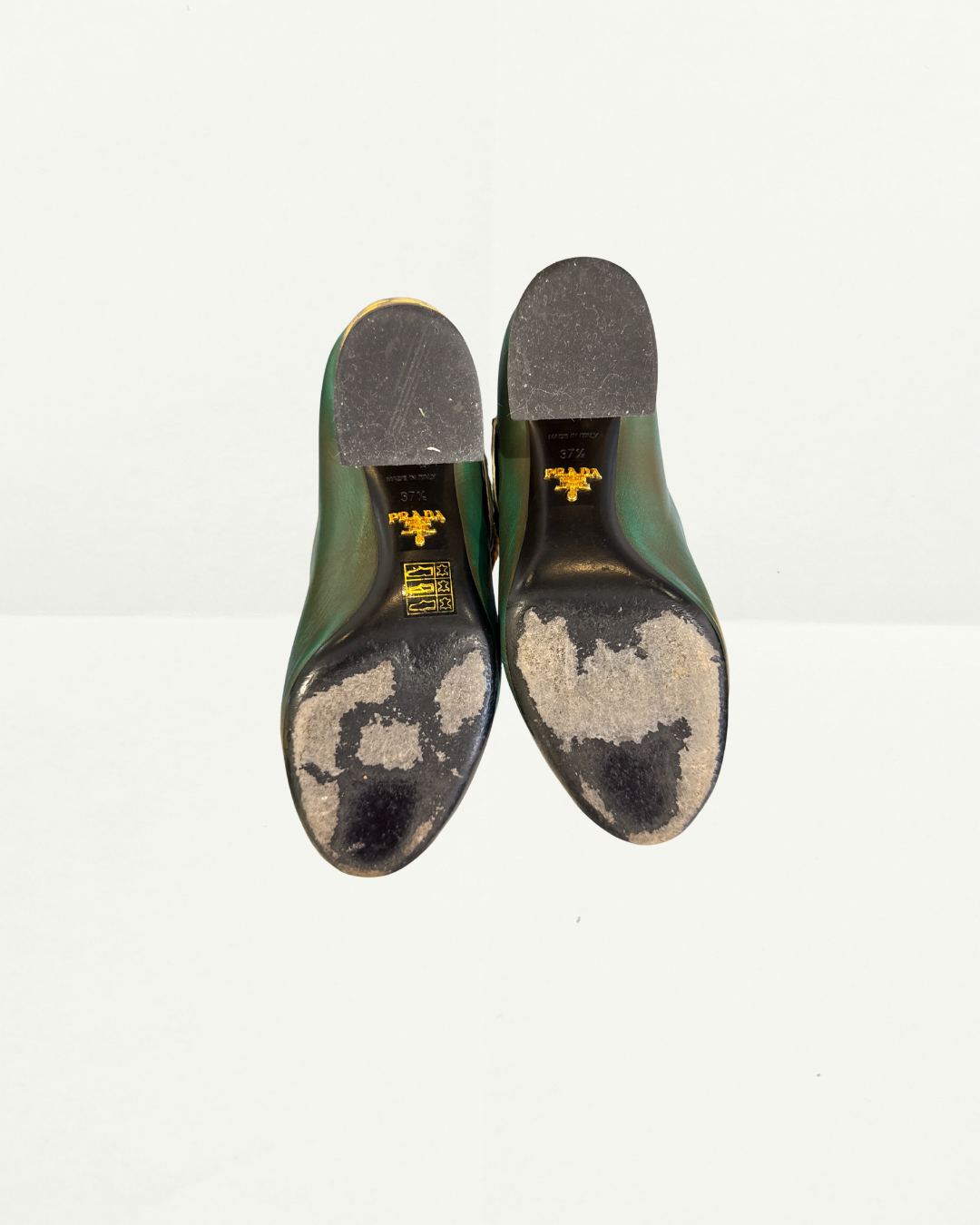 Prada Green Heels with Gold Details