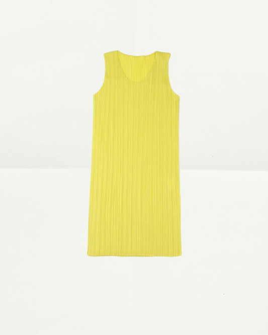 Pleats Please Sleeveless Midi Dress in Yellow