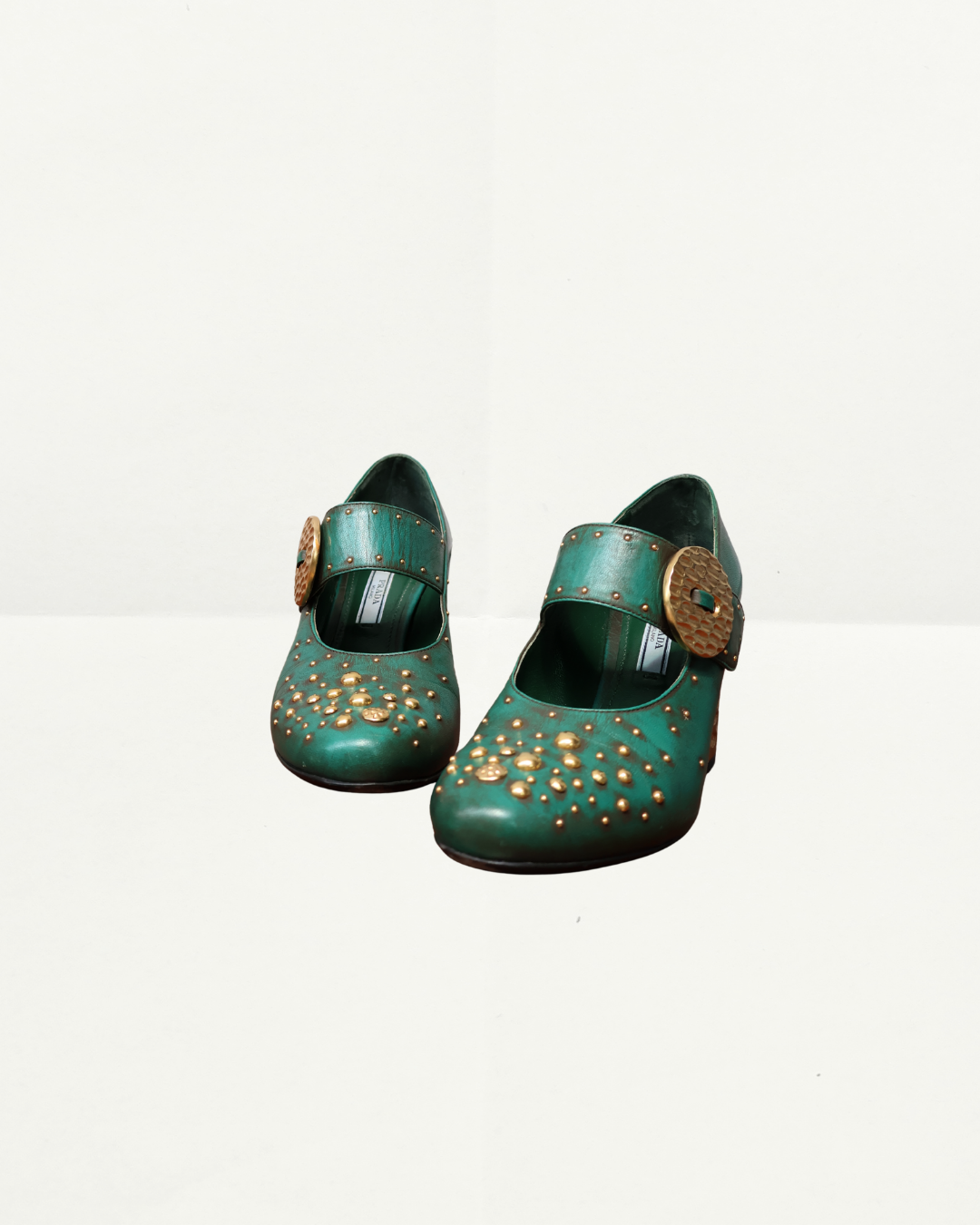 Prada Green Heels with Gold Details