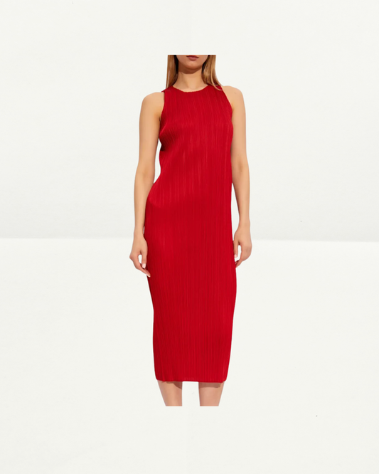 ME Issey Miyake Midi Dress in Red/Pink